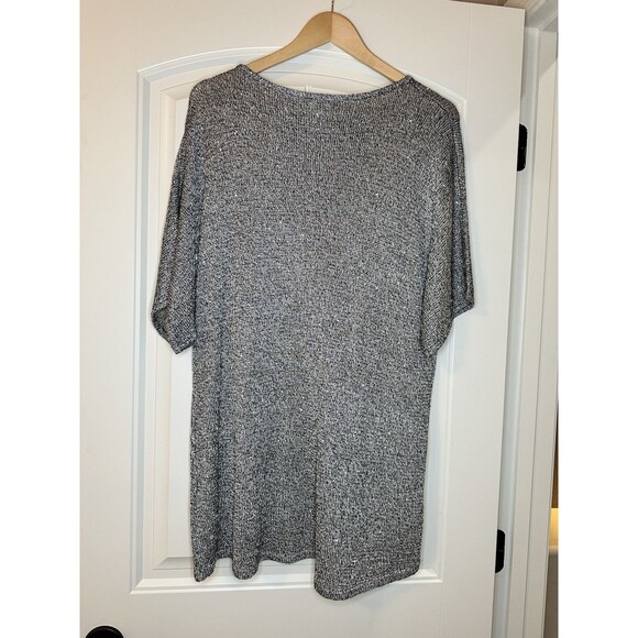 Chicos Women’s Sz 3 Taupe Black Multi Silver Sequin Poly Rayon Sweater - Picture 3 of 8